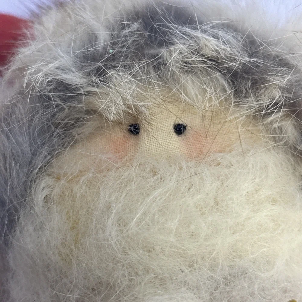 Vintage Quilted Santa Claus‎ Bean Bag Bottom Fur Hat Handmade 6